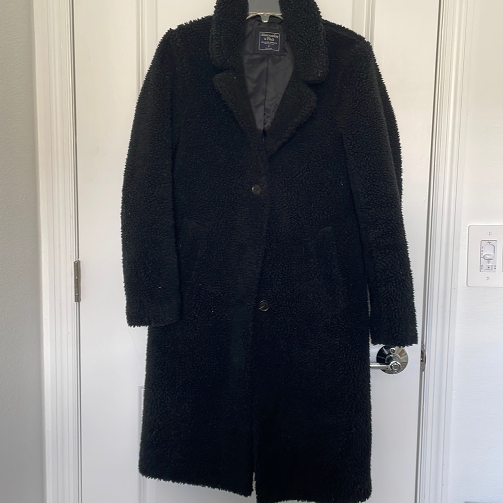 Abercrombie&fitch long black Sherpa coat